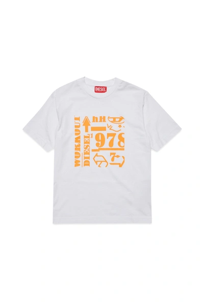 Diesel Kids' Crew-neck Jersey T-shirt With Lettering In White