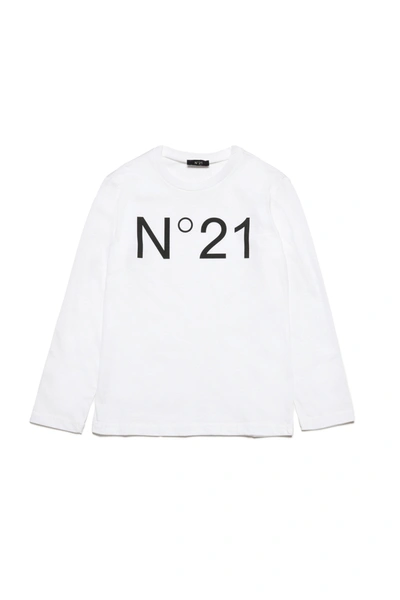 N°21 Kids' Crew-neck Jersey T-shirt With Logo In White