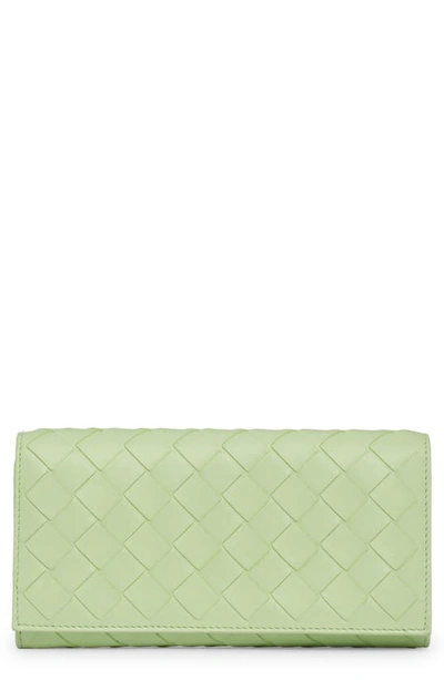 Bottega Veneta Large Intrecciato Flap Wallet In 3579 Fennel-gold