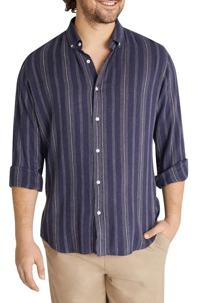 Johnny Bigg Everett Stripe Linen Blend Button-down Shirt In Navy