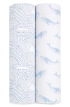 Aden + Anais Assorted 2-pack Organic Cotton Muslin Swaddling Cloths In Oceanic Blue