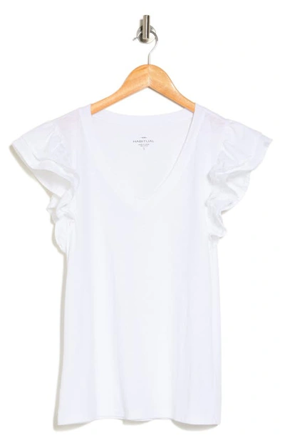 Habitual V-neck Ruffle Poplin Sleeve T-shirt In White