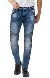 X-ray Raw X Distressed Moto Slim Jeans In Medium Blue