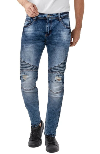 X-ray Raw X Distressed Moto Slim Jeans In Medium Blue