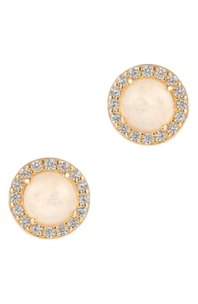 Adornia Fine Halo Moonstone Stud Earrings In Gold