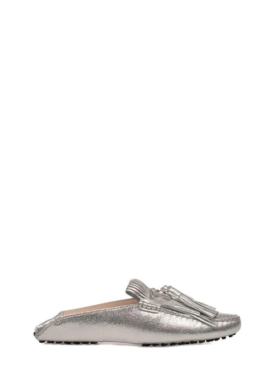 Tod's Silver Leather Slippers