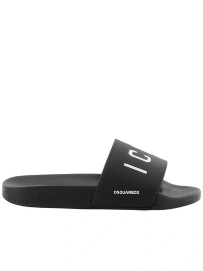 Dsquared2 Icon Slide Sandals In Black- White