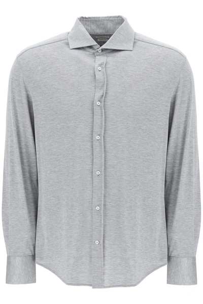 Brunello Cucinelli Silk And Cotton Jersey Shirt In Grey