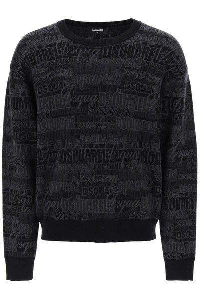 Dsquared2 Wool Jumper With Logo Lettering Motif In Grey