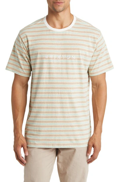 Brixton Hilt Alpha Line Stripe Cotton T-shirt In Twig/whitecap/seafoam