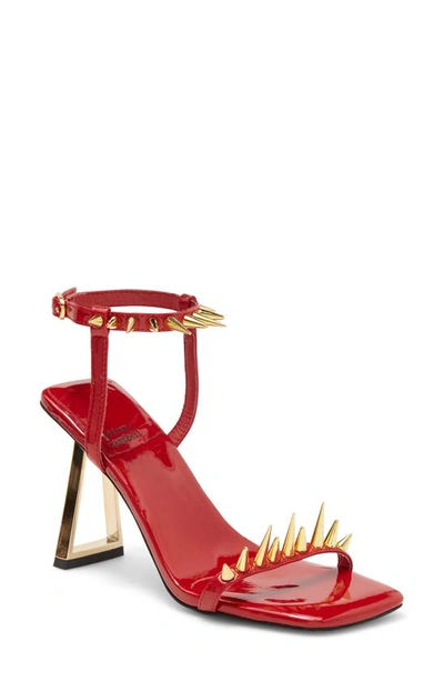 Jeffrey Campbell Sharpen-up Ankle Strap Sandal In Red Patent Gold