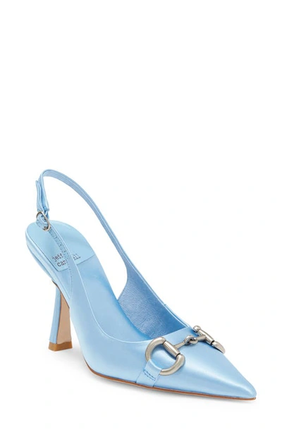 Jeffrey Campbell Estella Pointed Toe Slingback Pump In Blue Satin Silver