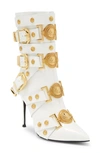 Jeffrey Campbell Loyalty Pointed Toe Bootie In White Patent Gold