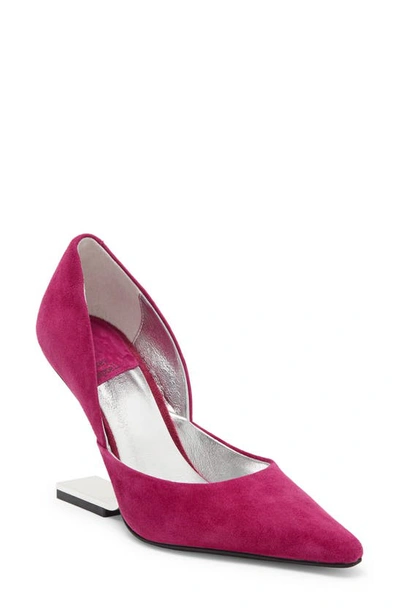 Jeffrey Campbell Juliette Pointed Toe Pump In Dark Fuchsia Suede Silver