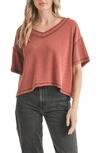 Lush Ribbed V-neck Sweater In Red/ Brown