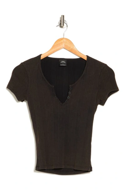 Urban Outfitters Split Neck Short Sleeve T-shirt In Black