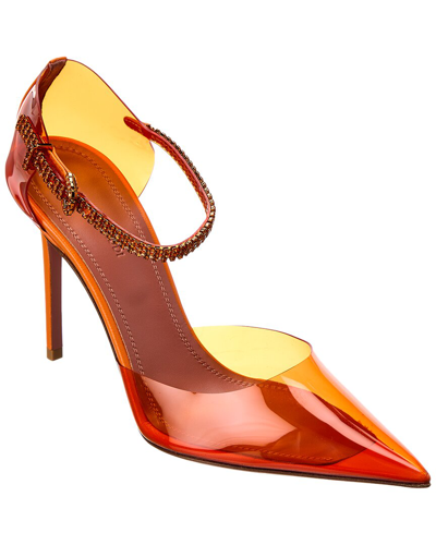 Amina Muaddi Ursina Vinyl & Leather Pump In Orange