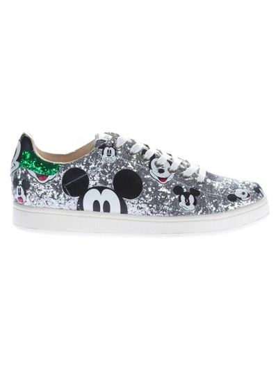 Moa Master Of Arts Moa Mickey Glitter Sneakers In Silver