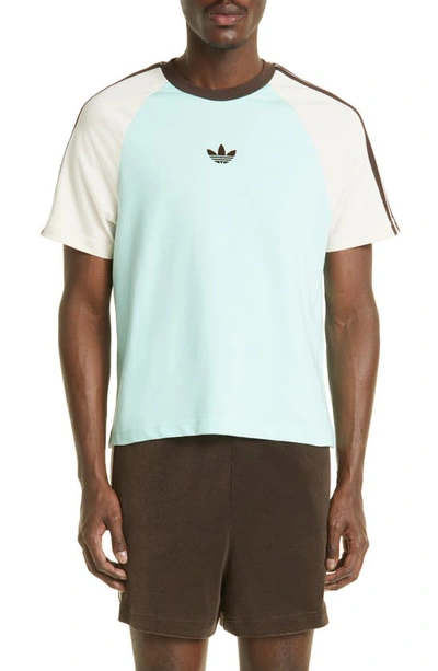 Adidas X Wales Bonner Wb-logo Striped Organic-cotton T-shirt In Light Blue