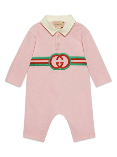 Gucci Babies' Interlocking G Cotton One-piece In Pink