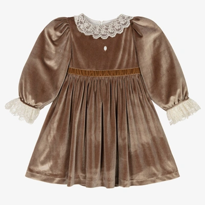 Patachou Kids' Girls Dark Beige Velvet Lace Dress | ModeSens