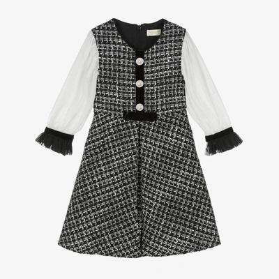 David Charles Kids' Girls Black & White Tweed Dress