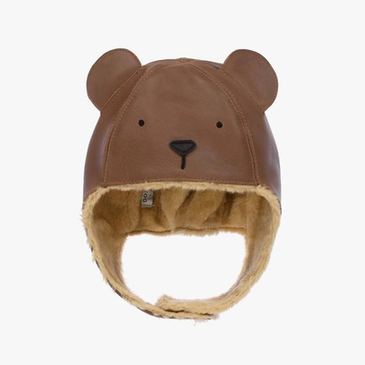 Donsje Babies' Brown Leather Bear Hat