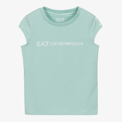 Ea7 Kids'  Emporio Armani Girls Blue Cotton Cap Sleeve T-shirt