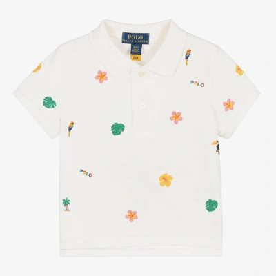 Ralph Lauren Kids' Girls White Embroidered Cotton Polo Shirt