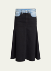 Victoria Beckham Patched Denim Midi Skirt In Contrast Wash