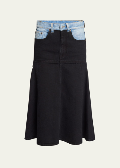 Victoria Beckham Patched Denim Midi Skirt In Black  