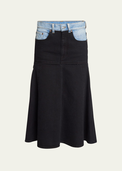 Victoria Beckham Patched Denim Midi Skirt In Black