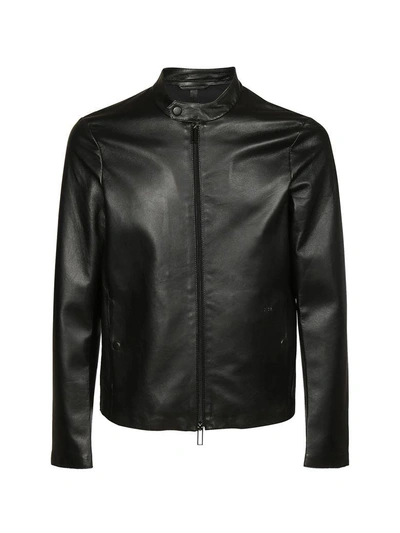 Emporio Armani Classic Leather Jacket In Black