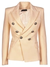 Balmain Double-breasted Wool Grain De Poudre Blazer In White