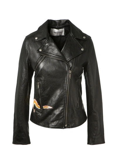 Valentino Leather Jacket With Stud Embellishment In Eero