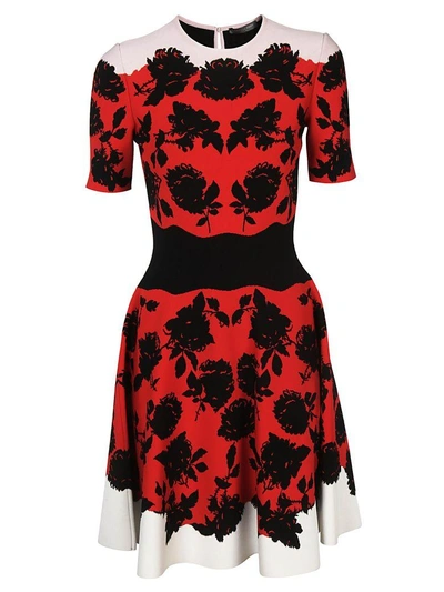 Alexander Mcqueen Floral Jacquard Dress In Red