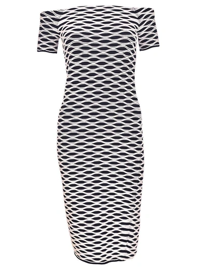 Michael Kors Optical-print Sheath Dress In Navy