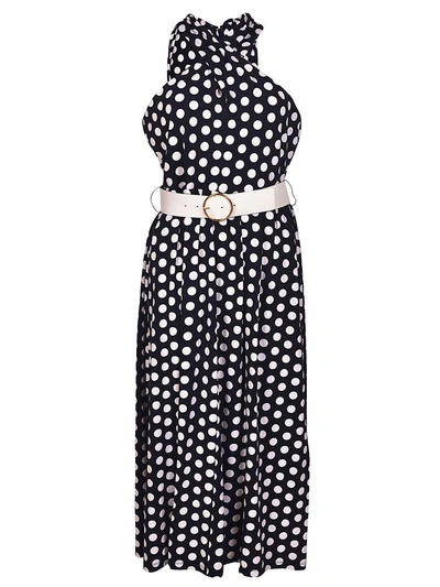 michael kors black and white polka dot dress Michael Kors Collection Silk Polka Dot Gathered Midi Dress