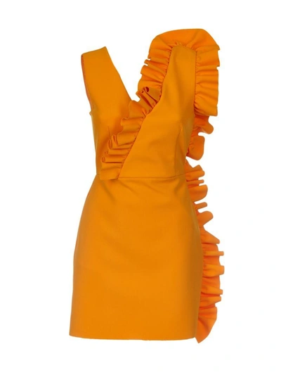 Msgm Ruffled Short Dress In Arancio