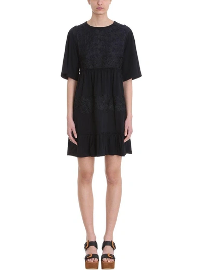 See By Chloé Lace Embellished Short-sleeved Dress In Black