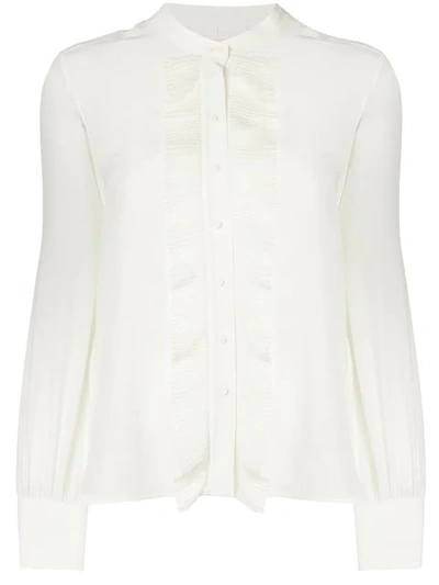 Chloé Ruffle Trim Mandarin Collar Shirt In White