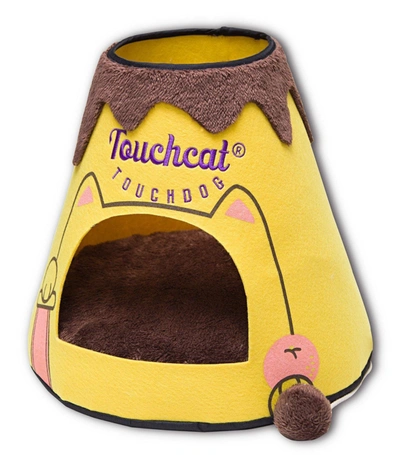 Touchcat 'molten Lava' Triangular Frashion Designer Pet Kitty Cat Bed House Lounge Lounger W/ Hangi In Yellow