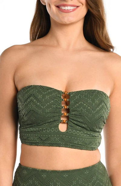 La Blanca Salt Beaded Ladder Detail Bikini Top In Olive