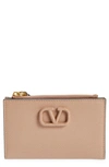 Valentino Garavani Vlogo Leather Card Case In Gf9 Rose Canelle