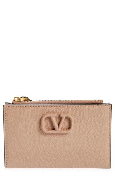 Valentino Garavani Vlogo Leather Card Case In Pink