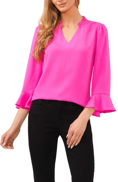 Cece Ruffle Cuff Crepe Top In Magenta Glow