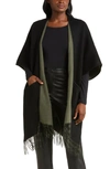 Nordstrom Reversible Pocket Wool & Cashmere Ruana In Black Combo