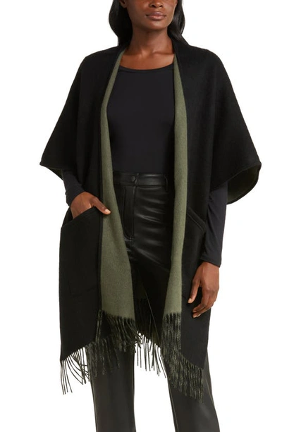 Nordstrom Reversible Pocket Wool & Cashmere Ruana In Black Combo