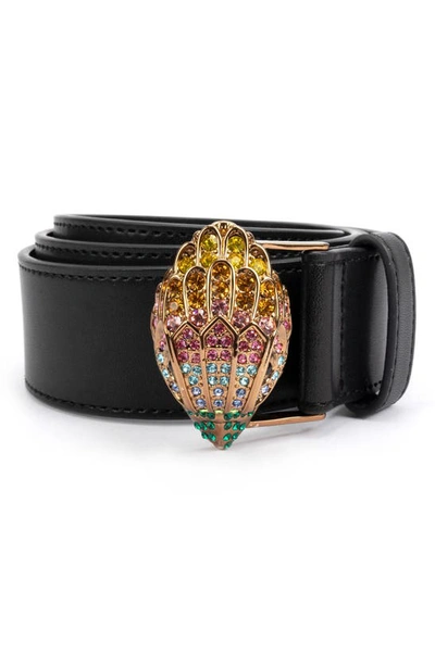 Kurt Geiger Crystal Eagle Buckle Belt In Black / Antique Brass