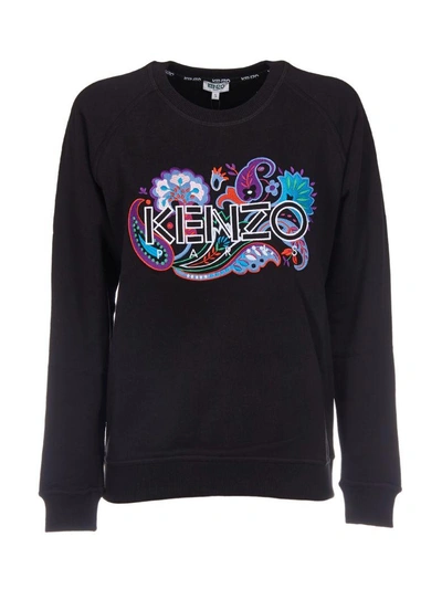 Kenzo Embroidered Floral And Logo Sweatshirt In Nero